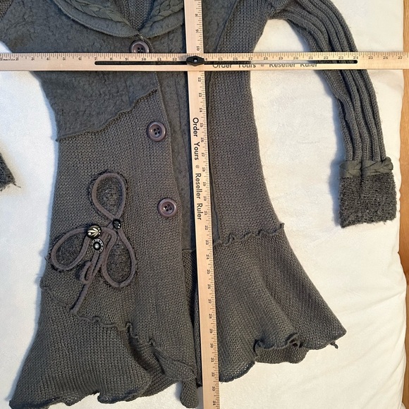 Forla Paris Gray Mixed Media Long Cardigan L Sweater Y2K 90s wool knit braid - Picture 6 of 9